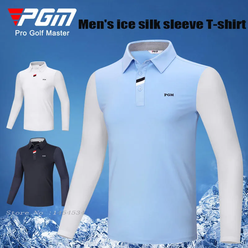 PGM 여름 골프 폴로 셔츠, 남성용 아이스 실크 자외선 차단, 긴팔 스트레치 스포츠 셔츠, 슬림 드라이 핏, 4 가지 색상 
