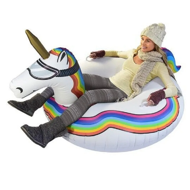 Giant Flamingo Unicorn PVC inflated Snow Sled Unicorn Winter Snow Tube Board Inflatable Sled Skiing Toys Pool Float Adult Child