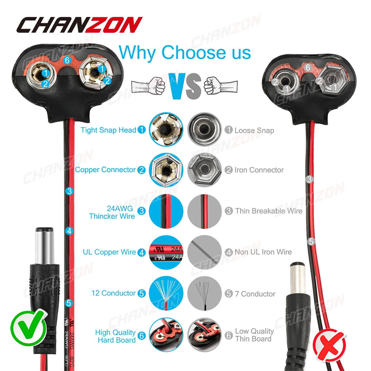 5 pcs 9V Battery Power DC Connector Jack Male Arduino Snap Clip Adapter 9 V Wire Holder Cable 9Volt D C Lead Socket Plug Barrel battery connector adapter