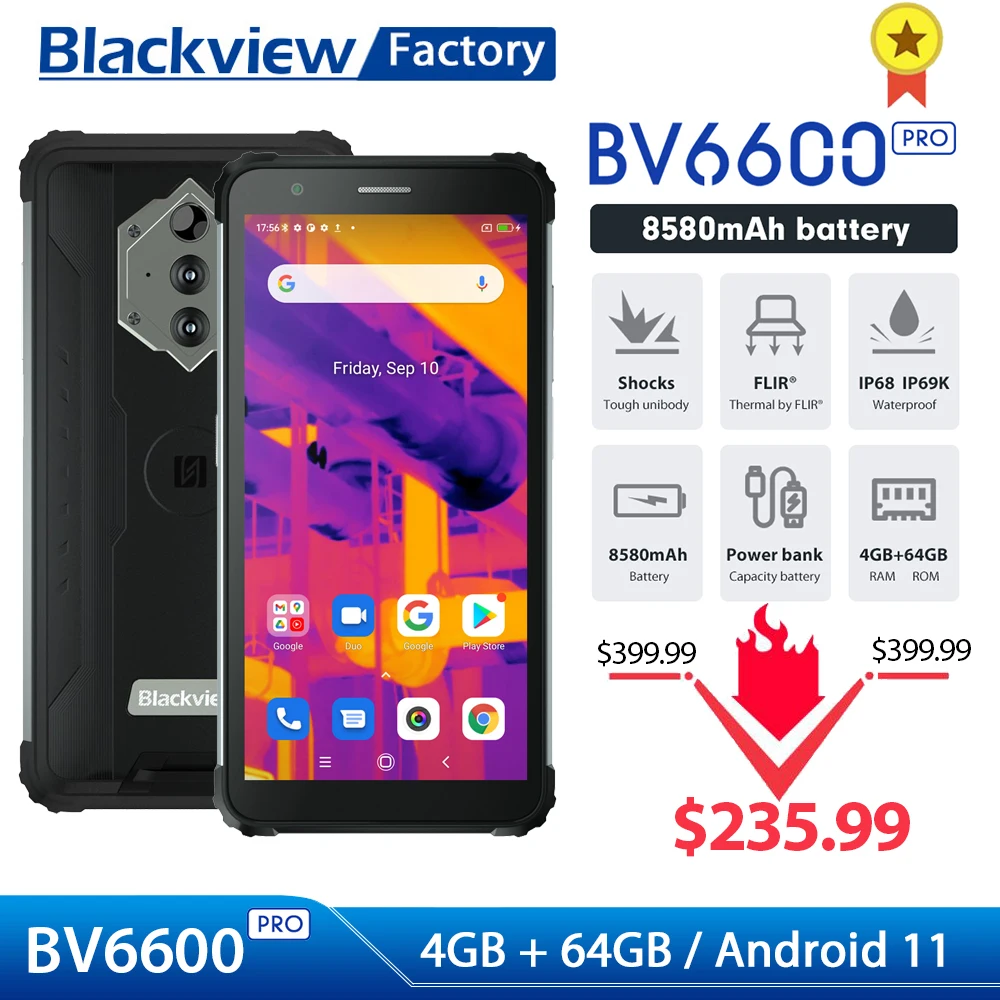 Прочный смартфон Blackview BV6600 Pro тепловизионная камера FLIR®4GB + 64GB Android 11 мобильный