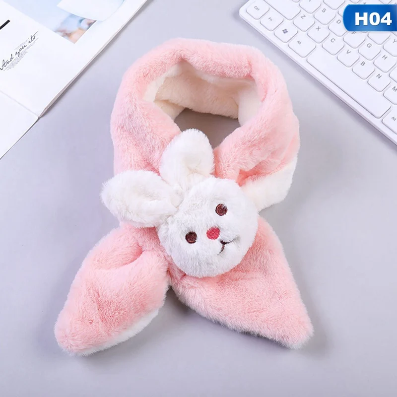 SC0552H04 Зимний детский шарф с рисунком кролика, Детские шарфы с искусственным мехом, теплый детский шарф с меховым помпоном для мальчиков и девочек - Цвет: SC0552H04