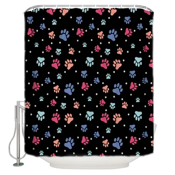 

Shower Curtain Waterproof Polyester Fabric Shower Curtain Colorful Claws Cute Cat Dog Black Background