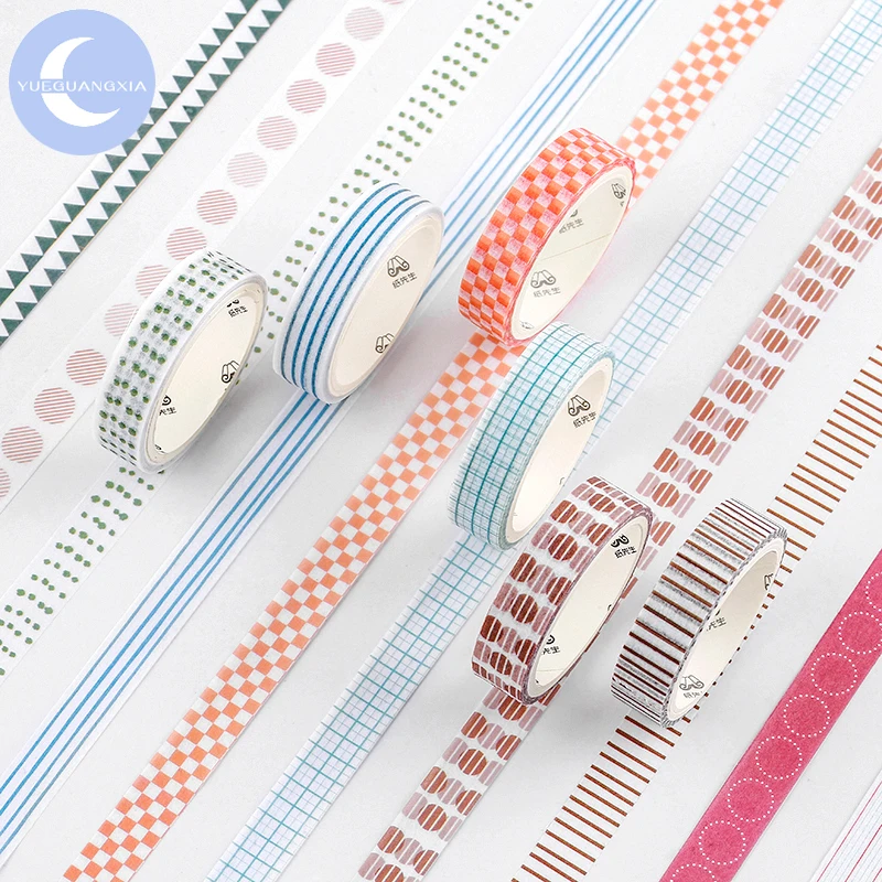 

YueGuangXia 8 Design Colorful Stripe Scrapbook Cut-off Rule Washi Basic Tape Bullet Journaling Deco Masking Tapes 5pcs/box Easy