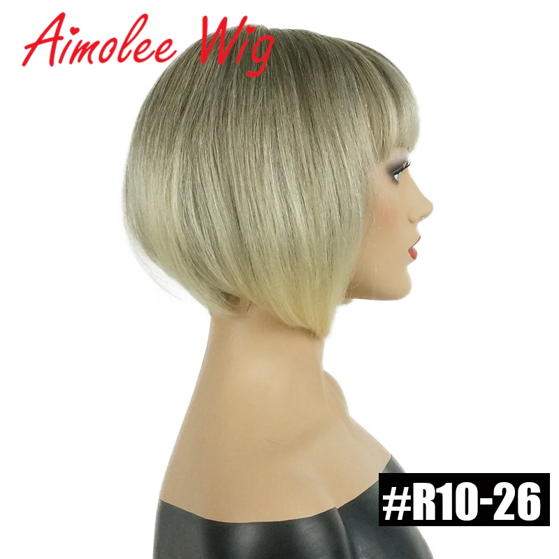 Короткие прямые парики в стиле боб с челкой коричневый черный блонд выделяет 70% человеческих волос Смешанные синтетические женские парики