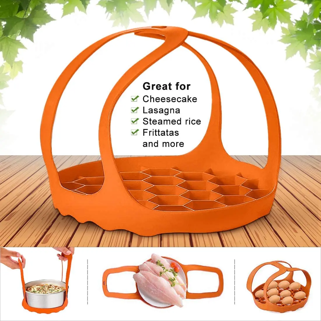 Rojo y Naranja 8Qt yidenguk 2Pcs Olla a presi/ón Sling Elevador de Cesta de Vapor de Silicona con Asas Bakeware Lifter Steamer Rack para Olla instant/ánea 6
