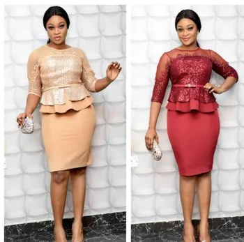 

2020 new spring african women o-neck polyester two pieces sets top and skirts