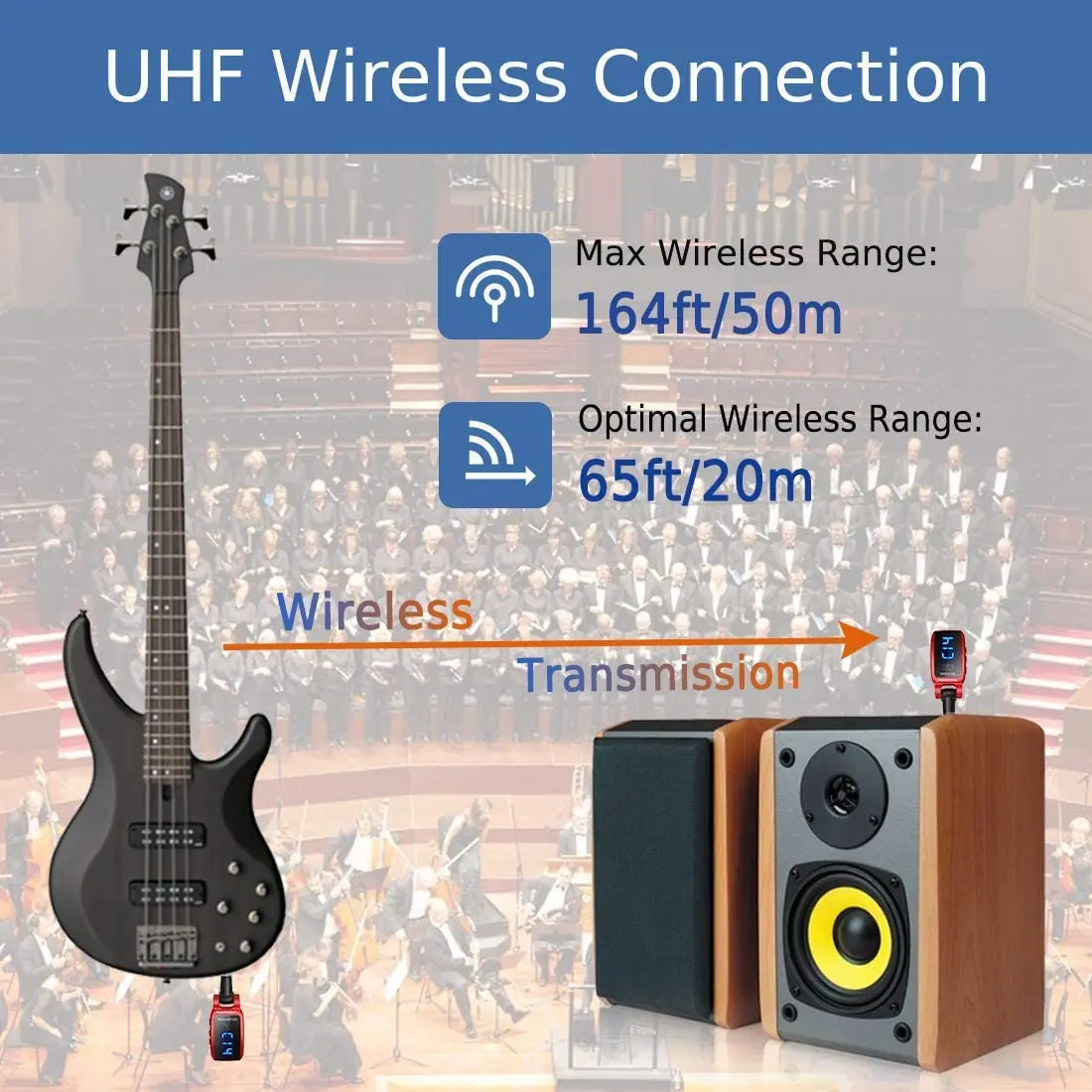 Sistema de Guitarra sem Fio Transmissor para Guitarra Led com Tela Xiaokoa Recarregável Canais Receptor Elétrica 15 Uhf - Image 5