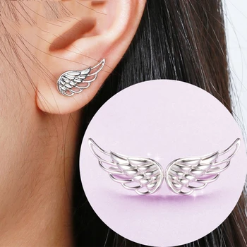 

Xiaojing 925 Sterling Silver Hollow Earrings Luxury Feather Fairy Wings Stud Earrings for Women Fashion Jewelry Free Shipping