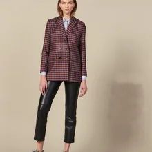 19 осенне-зимний стиль, классический костюм с рисунком тысячи птиц, контрастный цвет, отложной воротник, длинный рукав, куртка