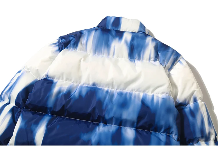 Зимняя плотная теплая верхняя одежда на молнии с карманом с принтом «Tie Dye», толстые парки, куртки, уличная одежда в стиле хип-хоп, Повседневная парка с хлопковой подкладкой, пальто