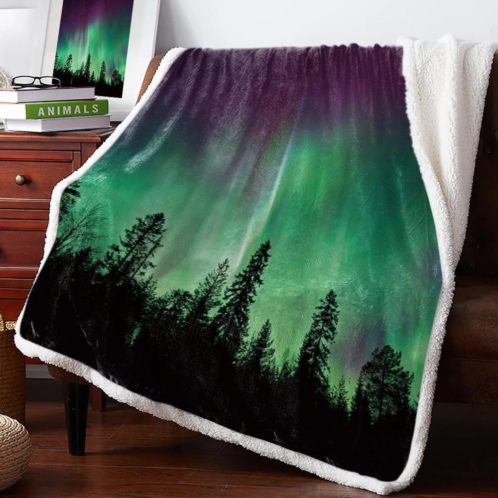Зимнее кашемировое одеяло Аврора пейзаж джунглей покрывало зимнее