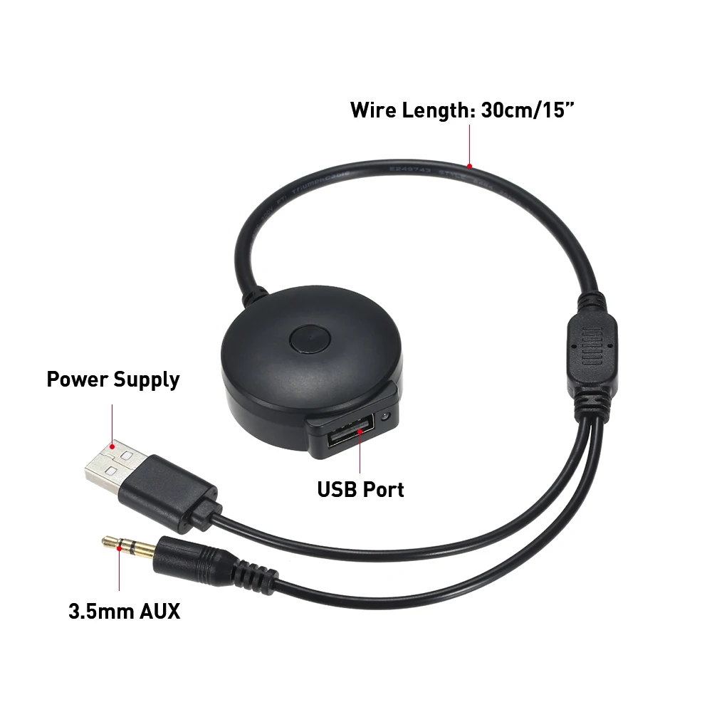 

USB and 3.5mm AUX to BT Audio Aux and USB Female Adapter Cable for BMW and Mini Cooper