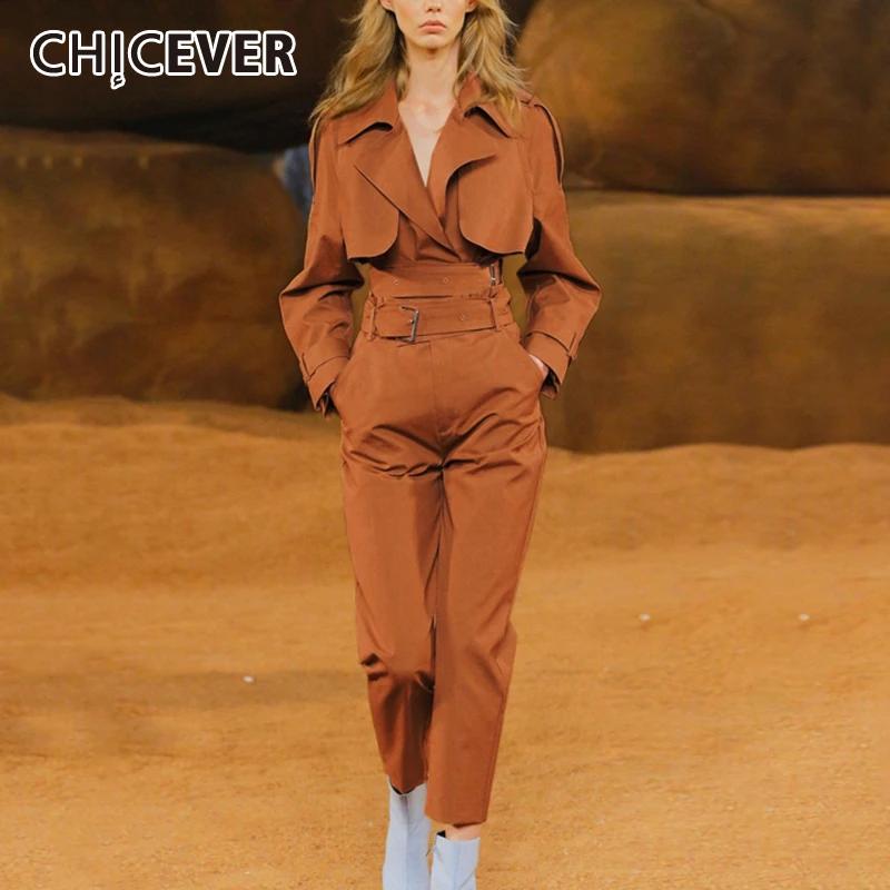 CHICEVER Tweedelige Sets Voor Vrouwelijke Revers Kraag Lange Mouwen Jas Pocket Hoge Taille Met Sjerpen Broek vrouwen Pak 2019 Nieuwe
