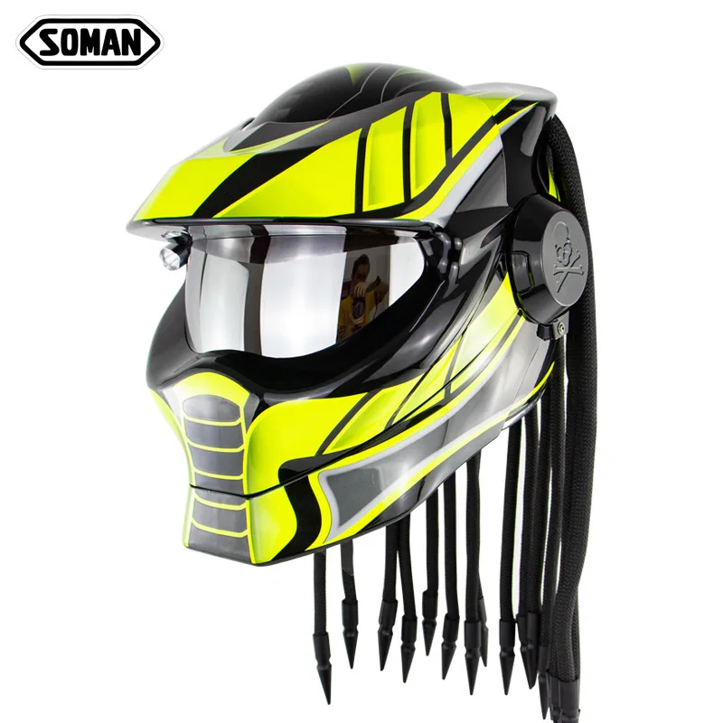 - Iron Man Soldier Motorcycle Helmet Predator Helmet Retro Vintage Braid Casque Moto Full Face Motocross Helmets Capacete