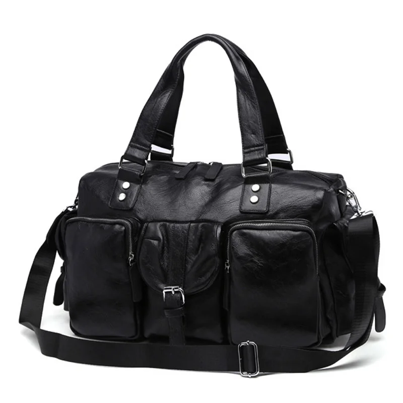 Модная мужская дорожная сумка из искусственной кожи, Большая вместительная спортивная сумка для спортзала, сумка-тоут для путешествий, спортивная сумка для мужчин B249 - Цвет: black