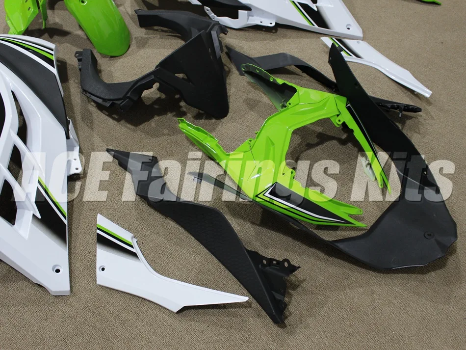 Новинка для велосипеда из АБС-пластика обтекатель комплект для Kawasaki Ninja300 EX300 300R 2013, 13, 14, 15, 16, 17, обтекатели впрыска зеленого и белого цветов