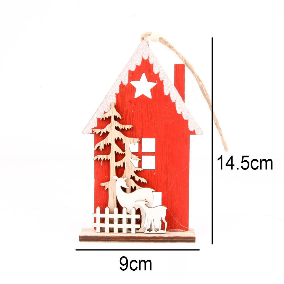 1 шт. в форме домика Рождество Санта-Клаус/Снеговик Деревянные Подвески украшения дерево материал Рождественская елка Рождество DIY Декор поставки - Цвет: Red
