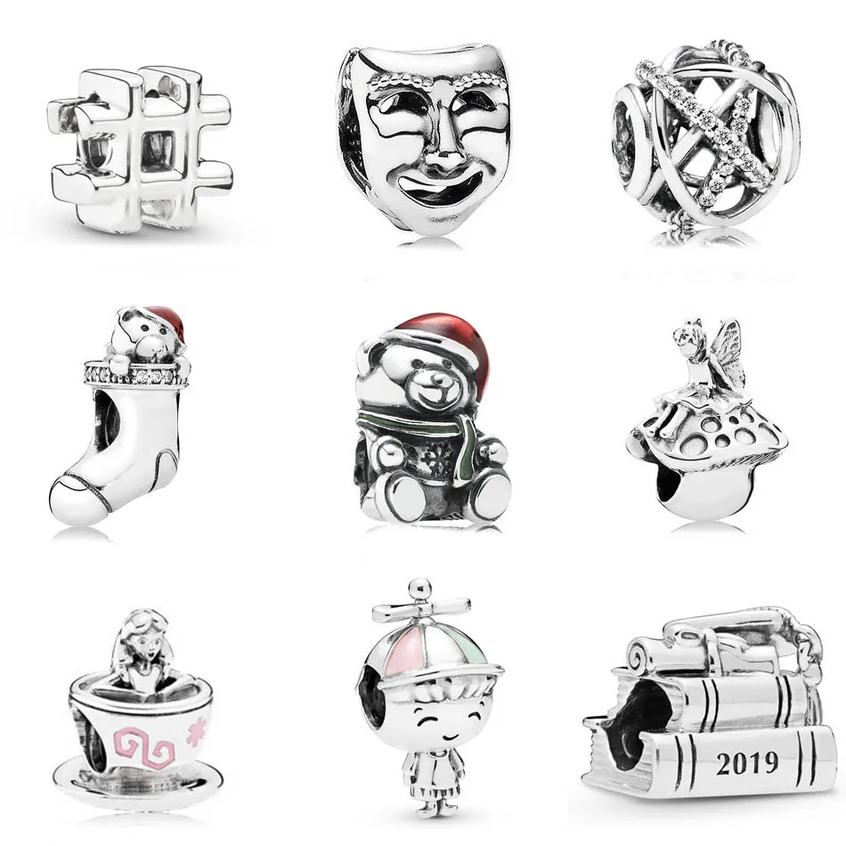 

925 Silver Bead Alice In Wonderland Tea Cup Smile & Sad Faces Fairy Propeller Boy Charm fit Lady Bracelet Bangle DIY Jewelry
