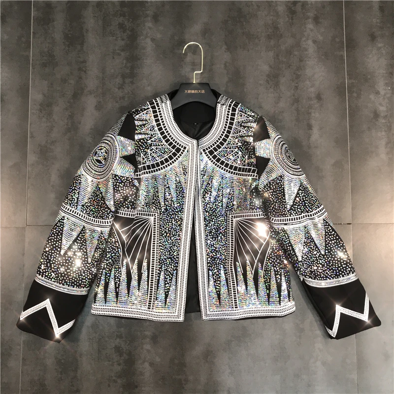 Top Quality Sequin Embroidery Coat Womens Long Sleeve Sequins Basic Jackets Tops Female Autumn Fashion Elegant Clothes