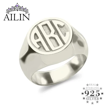 

AILIN Personalized Engraved Monogram Initial Rings Men Women Customized Jewelry Letter 925 Silver Custom Ring Christmas Gifts