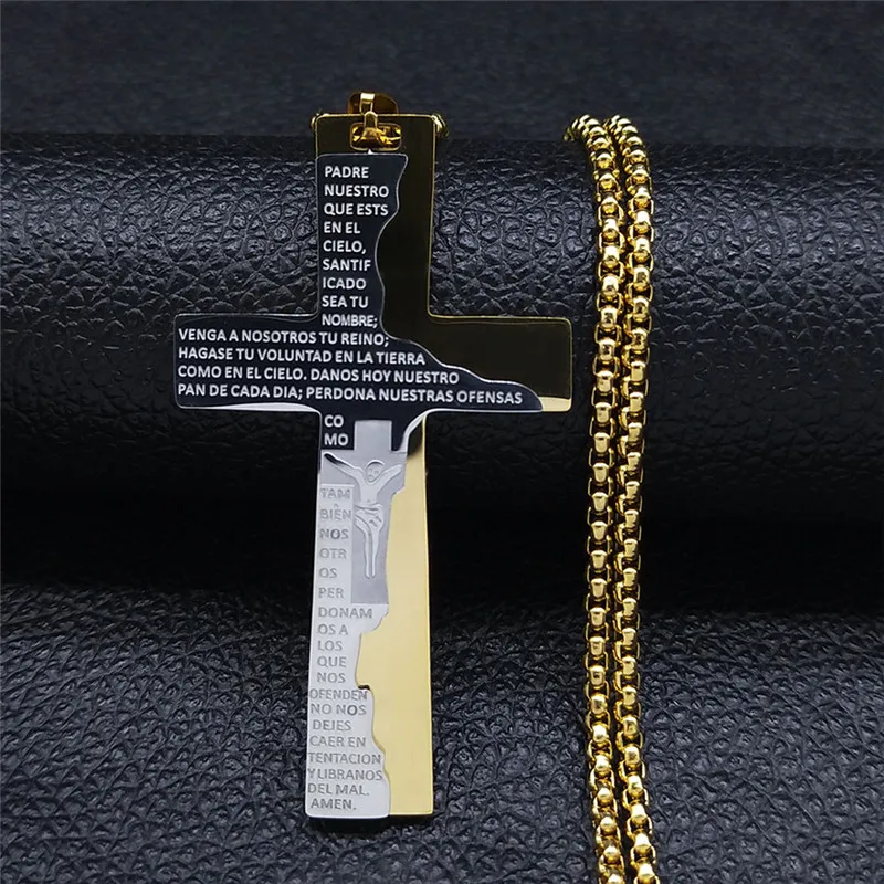 Stainless Steel Cross Necklace Women Pendant Gold Color Stainless