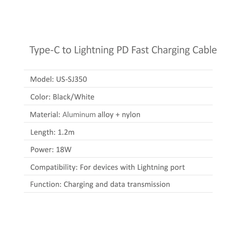 USAMS USB 18 Вт type C для освещения PD кабель для быстрой зарядки для iPhone X 8 7 6 type-C до 8-контактный кабель для синхронизации USB для iOS 8 9 10 11 шнур