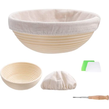

Round Bread Proofing Baskets Natural Rattan Banneton Sourdough Bowl Basket with Dough Scraper for Bakery Home Bakers