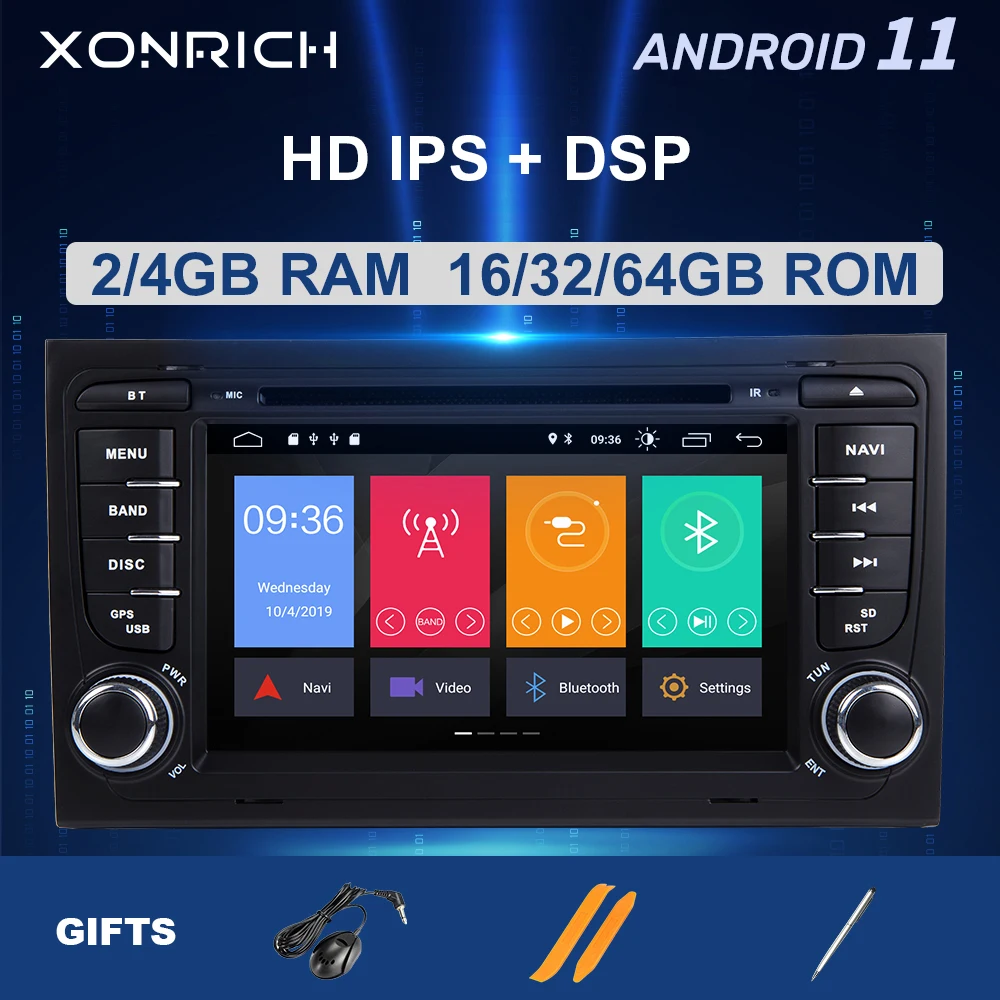 Автомагнитола Xonrich 2 Din Android 11 DVD-плеер для Audi A4 S4 B6 B7 RS4 8E 8H 8F B9 Seat Exeo 2002-2008 GPS-навигация