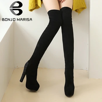 

BONJOMARISA New Arrival Quality Big Size 43 Stylish Winter Shoes Boots Women On Sale Platform High Heels Over The Knee Boot