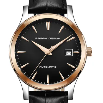 

40mm Pagani design Black gold dial pointer automatic movement men's fashion casual Leather strap mechanical watch