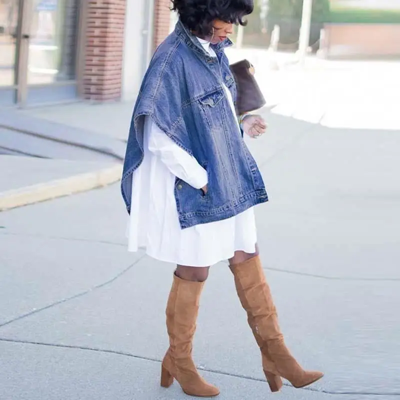 

Nice Fall Button Batwing Short Sleeve High Street Denim Coats Vintage Women Open Side Active Wear Jeans Jacket