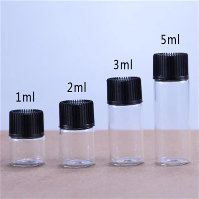 100pcs 5ml Transparent Clear Small Glass Vials Bottles Containers With  Black Cap Liquid Sampling Sample Glass Bottles - AliExpress