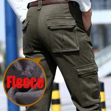 Флисовые теплые зимние брюки-карго, тактические мужские хлопковые повседневные свободные брюки с несколькими карманами для бега, мужские утепленные военные брюки