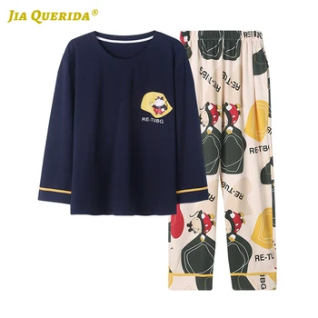

Man New Spring Autumn Long Sleeve Long Pants Cartoon Printing Pajamas Set Pj Set Crew Neck Pj Set Fashion Style Casual Style