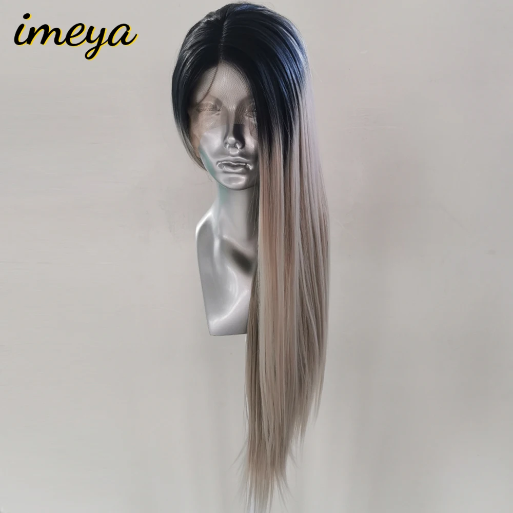 Imeya Ombre Цвет 150% плотность шелковистые прямые 13x4 синтетические парики на кружеве два тона термостойкие Замена для женщин