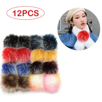 

12pcs 10cm Faux Fur Pom Poms Pompoms with Elastic Loop for Knitting Hats Shoes Scarves Bags Keychains DIY Crafts Accessories