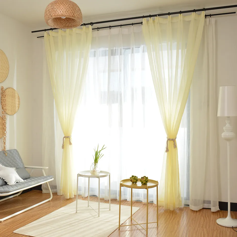 Cheap 4 Colors European Light Yellow Veil Fabric For Curtains