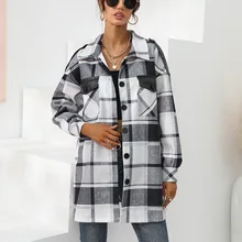 

Women Plaid Shirt Jackets Coats Turn-down Collar Autumn Winter Oversized Jackets Fashion Loose Coats Streetwear Female Outwear