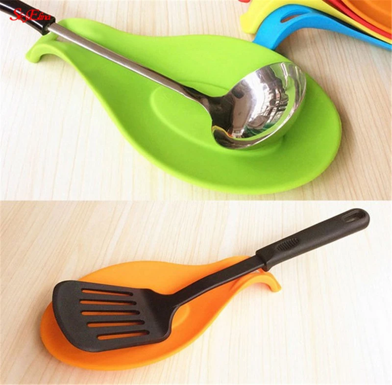 2PCS Silicone Spoon Rest Heat Resistant Kitchen Utensil Spatula Holder