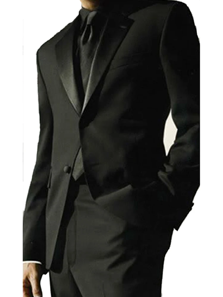 

Custom Made Black Wedding Tuxedos For Men,Bespoke 2-Button Satin Notch Lapel Black Wedding Suits For Men,Tailor Made Groom Suit