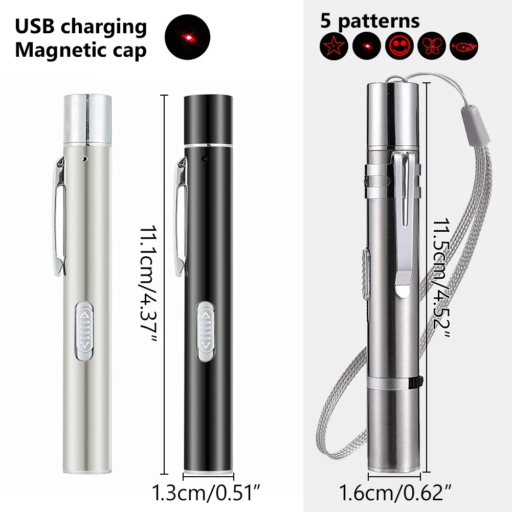 3 In 1 Pet Toy Cat Chaser USB Rechargeable Laser Pointer Mini Flashlight Funny Stick Red LED Laser Pointe Pen Pet Supplies 4mW
