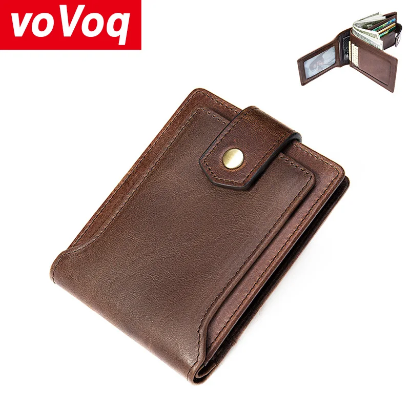 

Vintage Men's Short Wallet Men Genuine Leather Multi-Card Bit Retro Card Holder Clutch Coffee Wallets Purses First Layer Folding