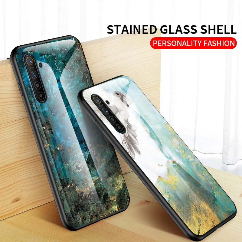 Marble Tempered Glass Case for Realme XT Case 6.4 inch Fashion Soft Bumper Hard Phone Back Cover for Realme X2 Case