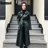 Nerazzurri Autumn long leather trench coat for women long sleeve belt button faux leather raincoat women plus size fashion 2022 ► Photo 3/6