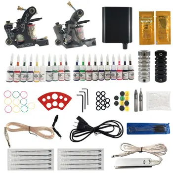 

Full Set Tattoo Machine Set of Double Machine Gun Inks Needles Power Supply Cord Exquisite Beginner Kit Body Beauty Tools