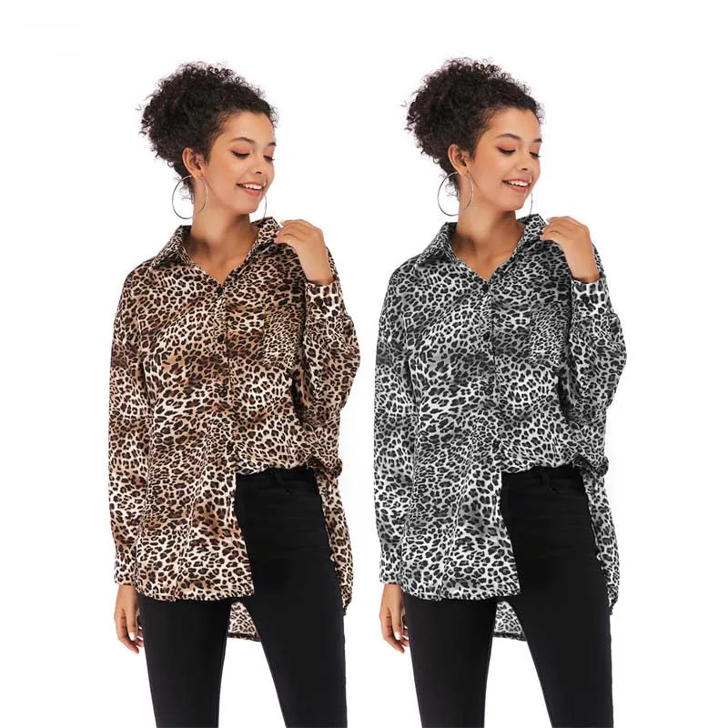 

AMYO Chiffon Leopard Long Sleeve Shirt Women Loose Blouse with button