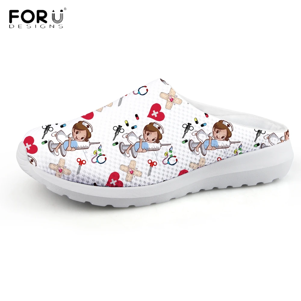 

FORUDESIGNS Cute Nursing Shoes for Woman Slippers Casual Summer Outdoor Beach Flip Flop Nurse Printed Ladies Loafer Lightweight