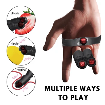 Double Vibrating Finger Sleeve Flirting GSpot Nipple Massage Clit Stimulate Female Masturbator Lesbian Orgasm Sex Toys For Women 4