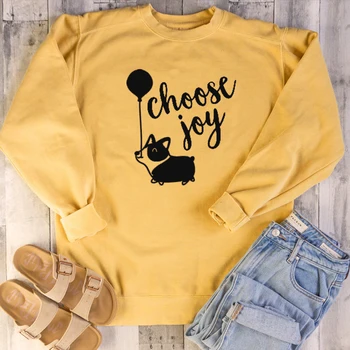 

Cute 90s Young Girl Gift Street Style Spring Autumn Pure Pulllovers Tops Choose Joy Sweatshirt Funny Dog Graphic