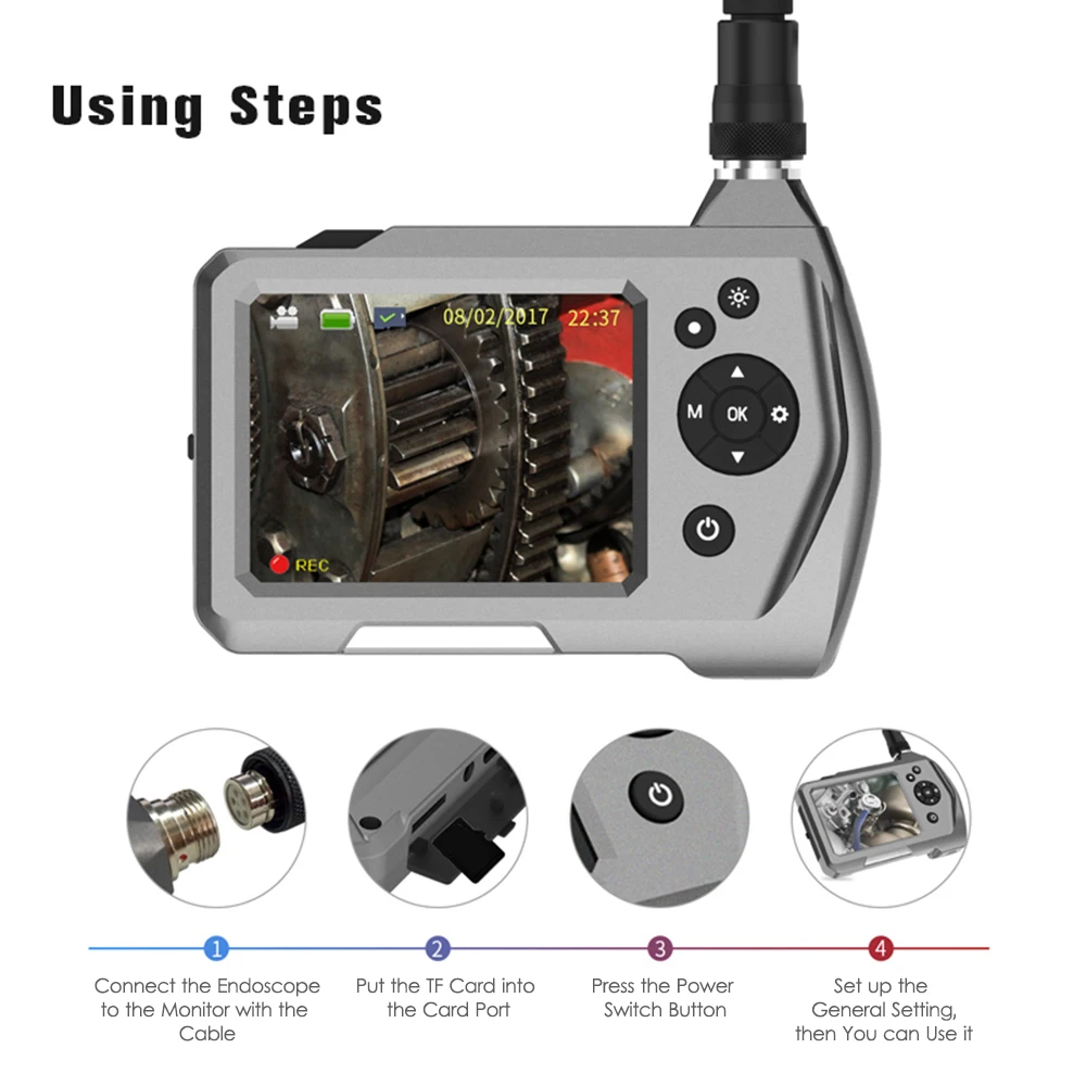 

New Industrial Endoscope Borescope Inspection Camera Endoscope HD 3.5inch Borescope Built-in 6pcs LEDs Semi-Rigid Flexible Pipe